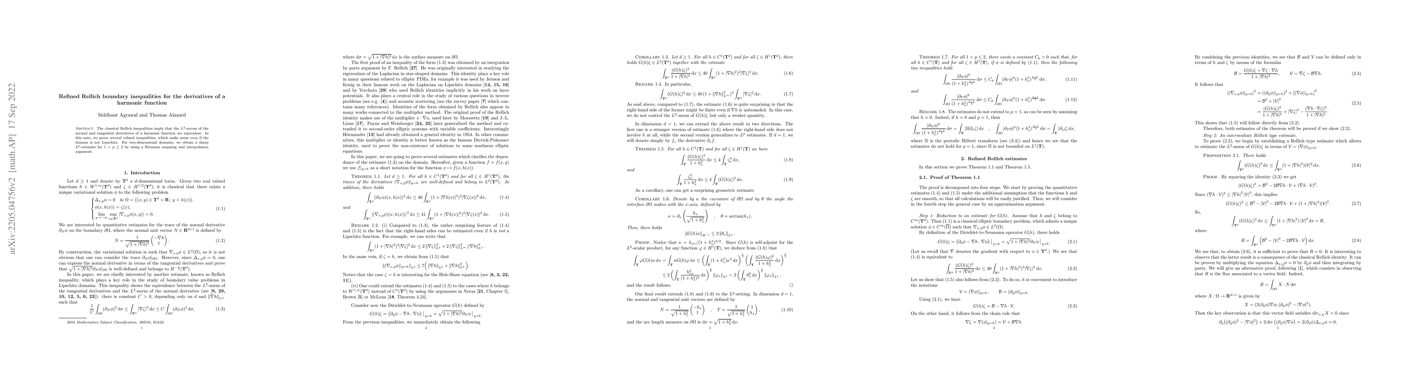 Thumbnail for Refined Rellich boundary inequalities for the derivatives of a harmonic
  function