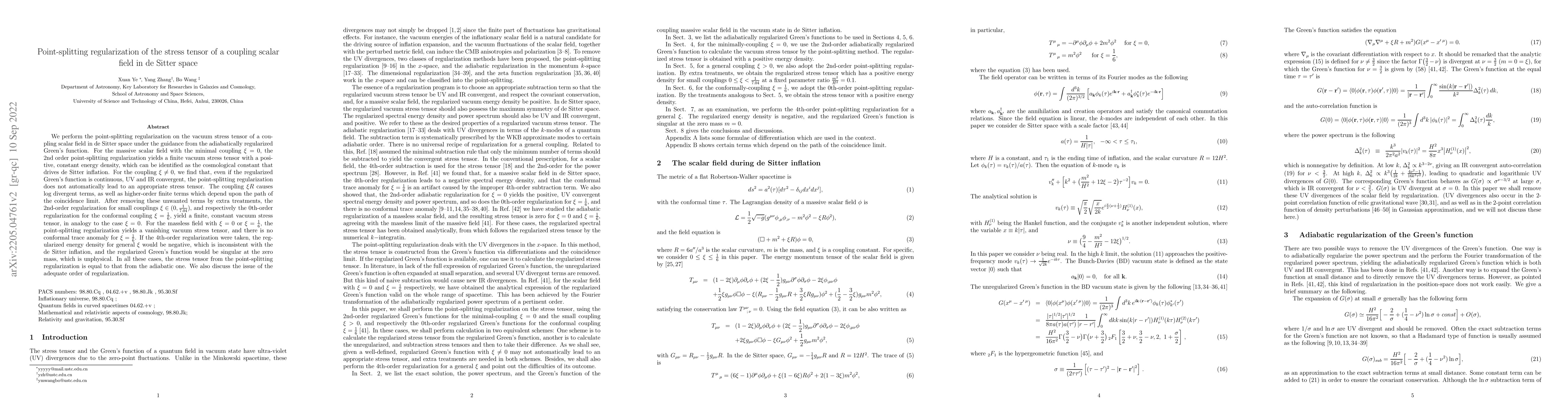 Thumbnail for Point-splitting regularization of the stress tensor of a coupling scalar
  field in de Sitter space