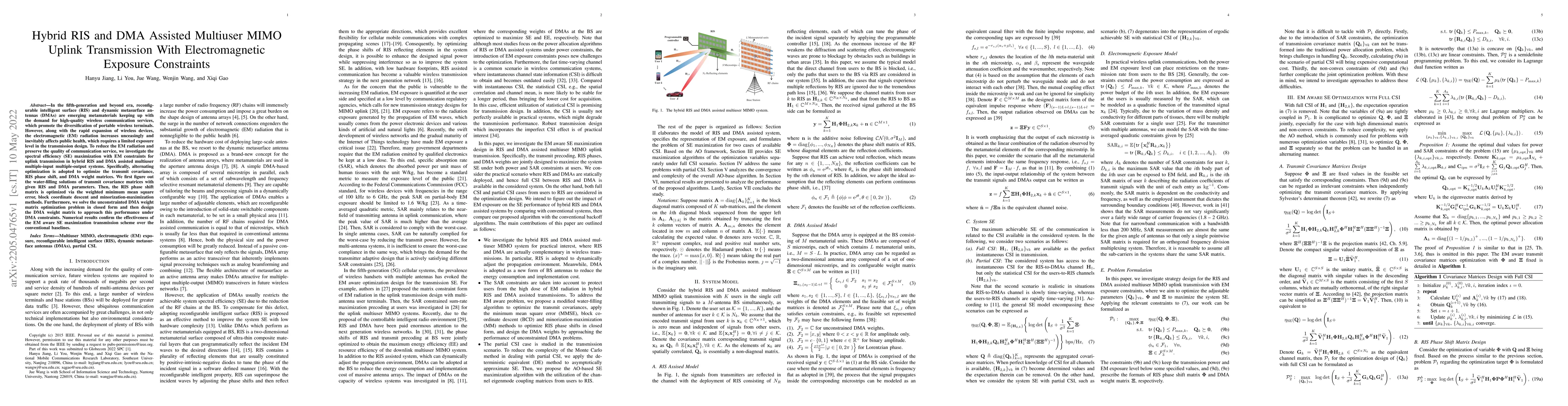 Thumbnail for Hybrid RIS and DMA Assisted Multiuser MIMO Uplink Transmission With
  Electromagnetic Exposure Constraints