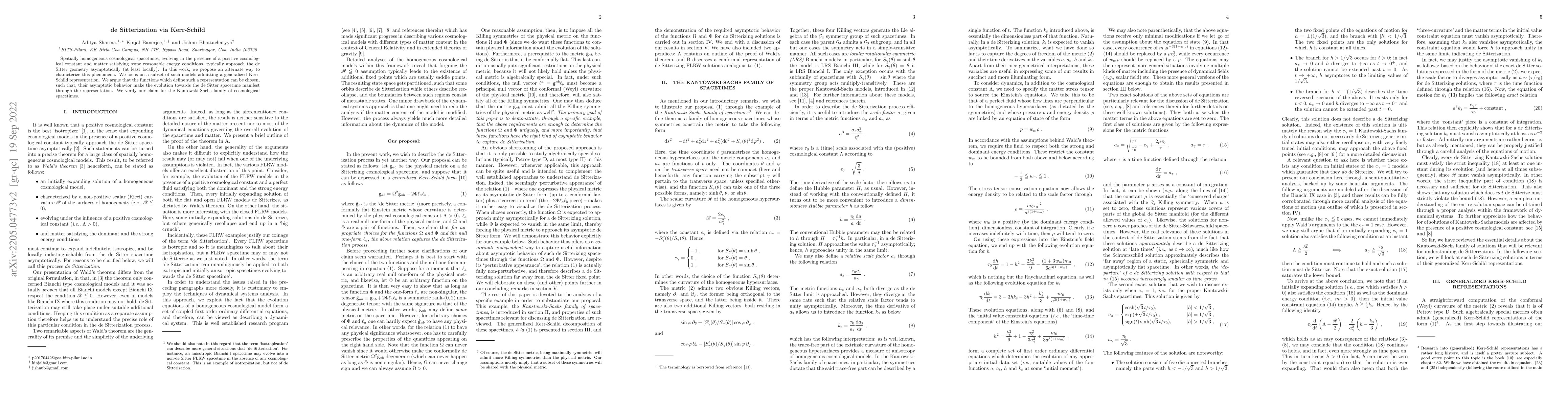 Thumbnail for de Sitterization via Kerr-Schild