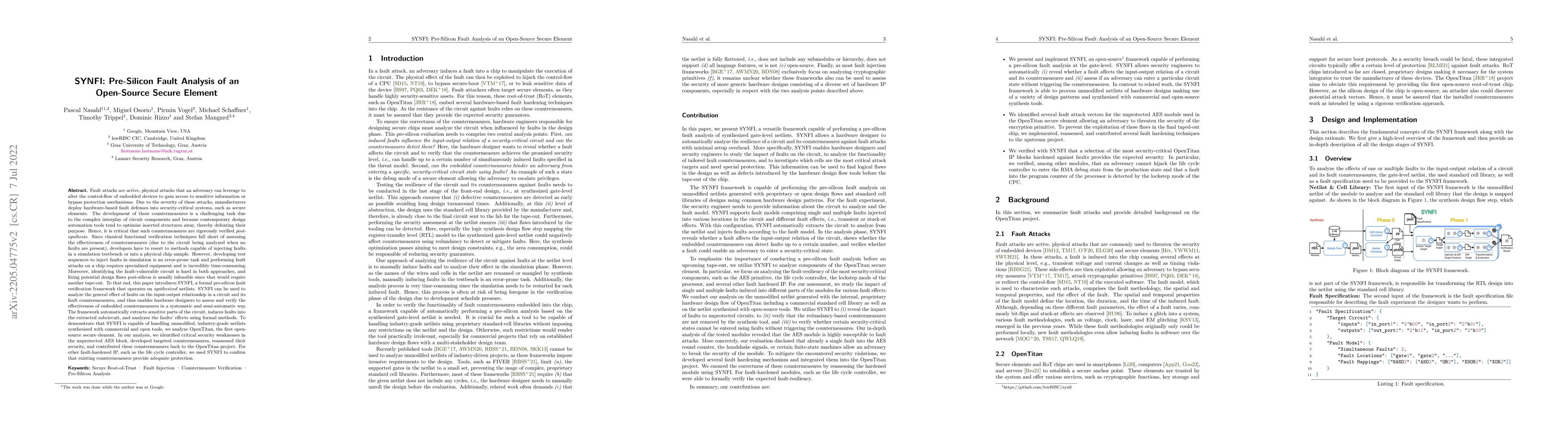 Thumbnail for SYNFI: Pre-Silicon Fault Analysis of an Open-Source Secure Element