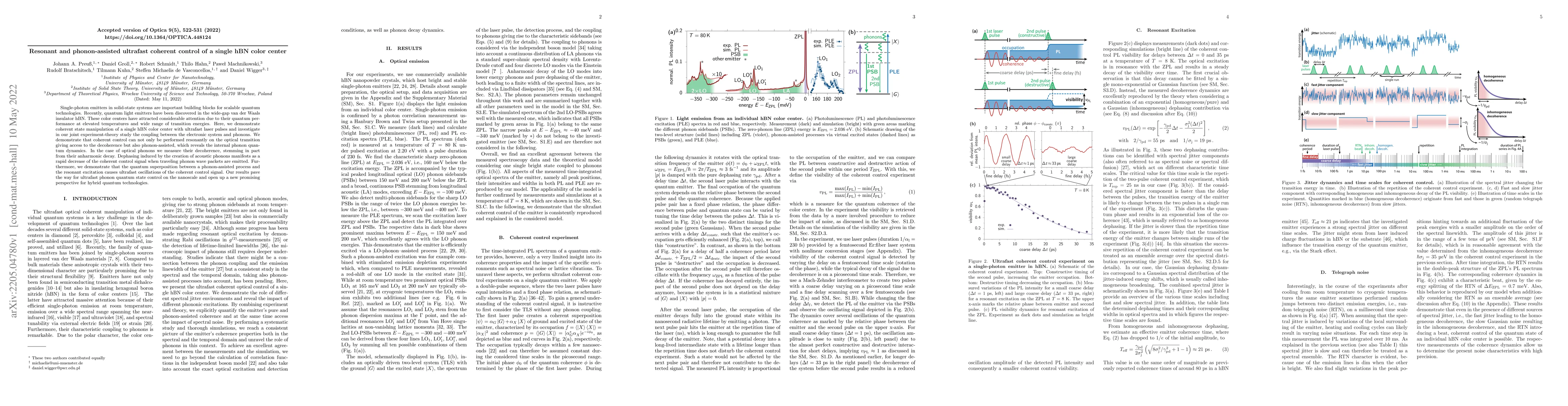 Thumbnail for Resonant and phonon-assisted ultrafast coherent control of a single hBN
  color center