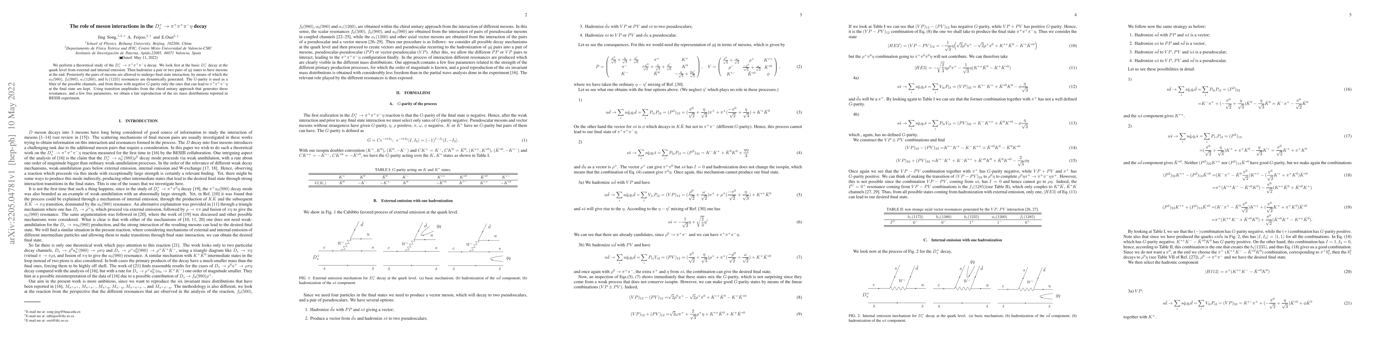 Thumbnail for The role of meson interactions in the $D_s^{+}\rightarrow
  \pi^{+}\pi^{+}\pi^{-}\eta$ decay