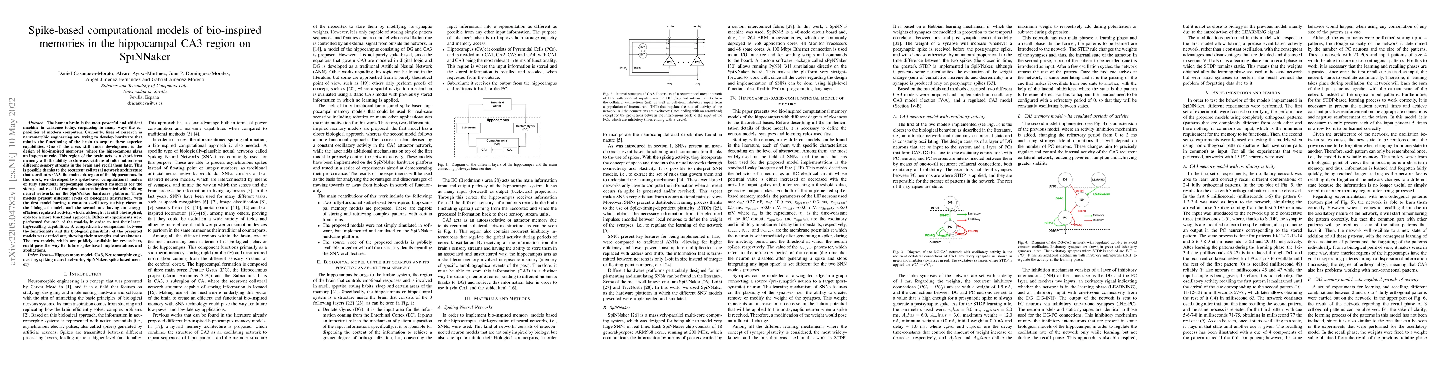Thumbnail for Spike-based computational models of bio-inspired memories in the
  hippocampal CA3 region on SpiNNaker