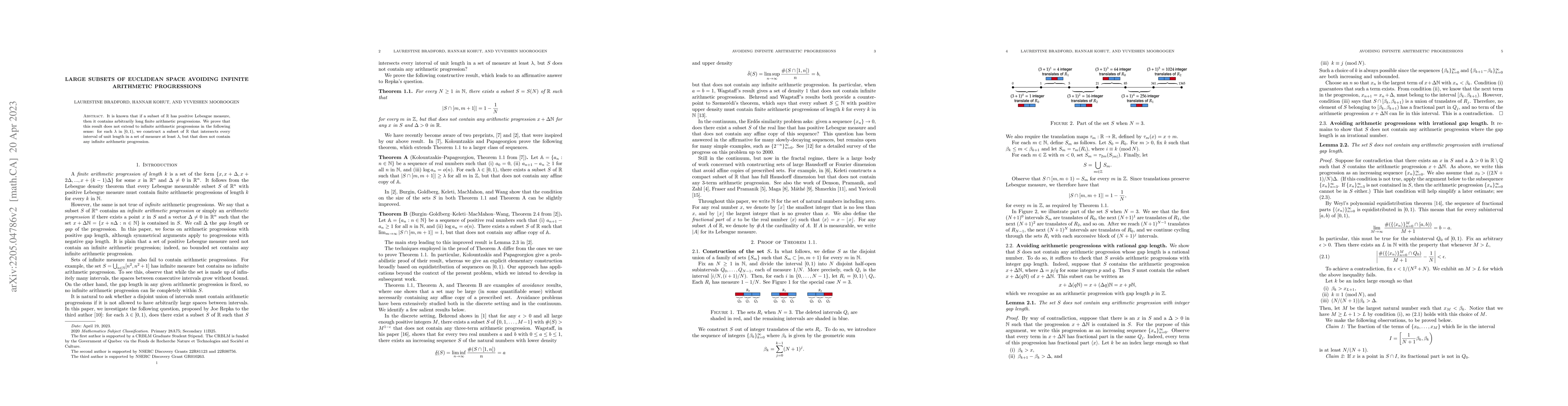 Thumbnail for Large subsets of Euclidean space avoiding infinite arithmetic
  progressions