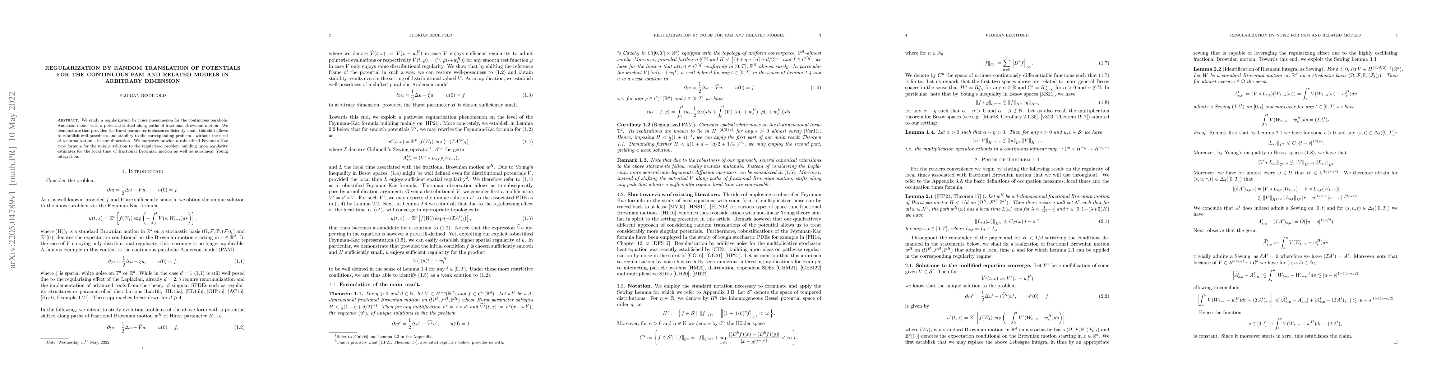 Thumbnail for Regularization by random translation of potentials for the continuous
  PAM and related models in arbitrary dimension