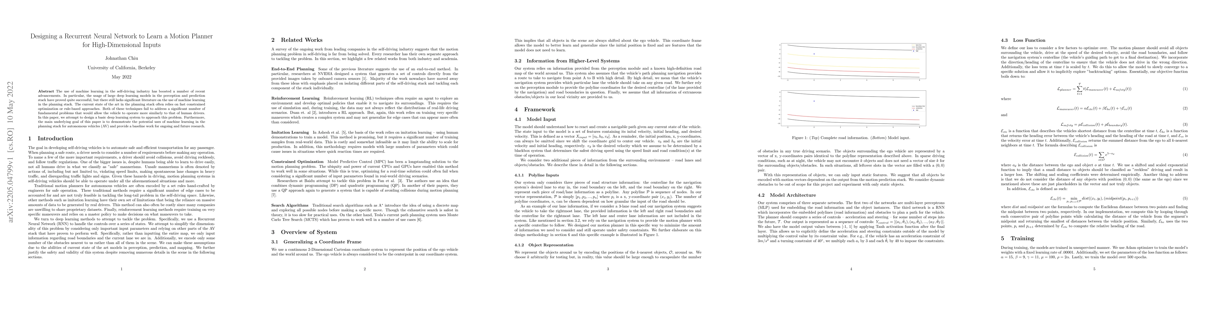 Thumbnail for Designing a Recurrent Neural Network to Learn a Motion Planner for
  High-Dimensional Inputs