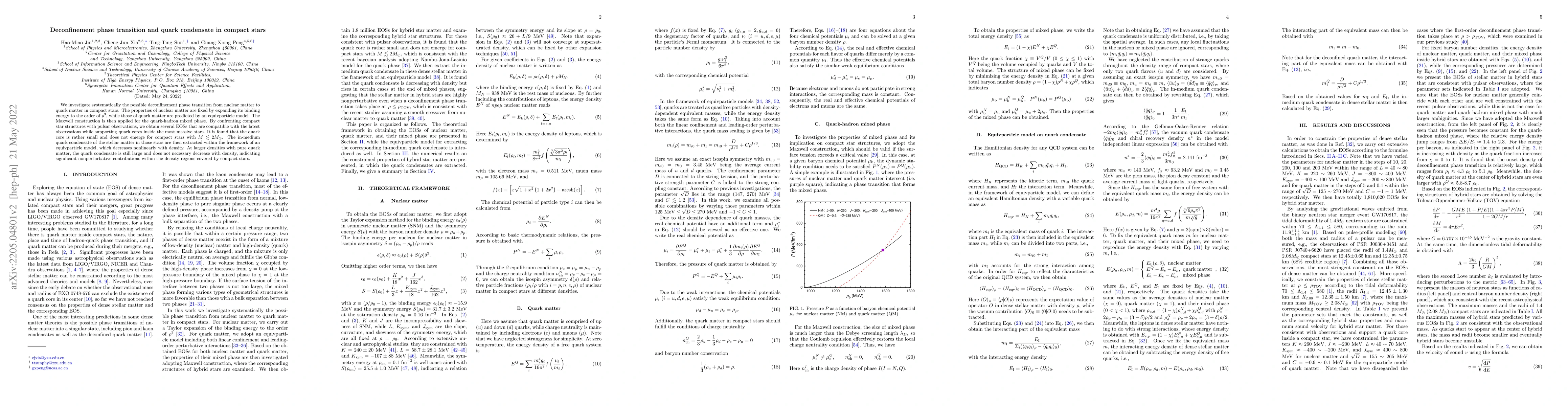 Thumbnail for Deconfinement phase transition and quark condensate in compact stars