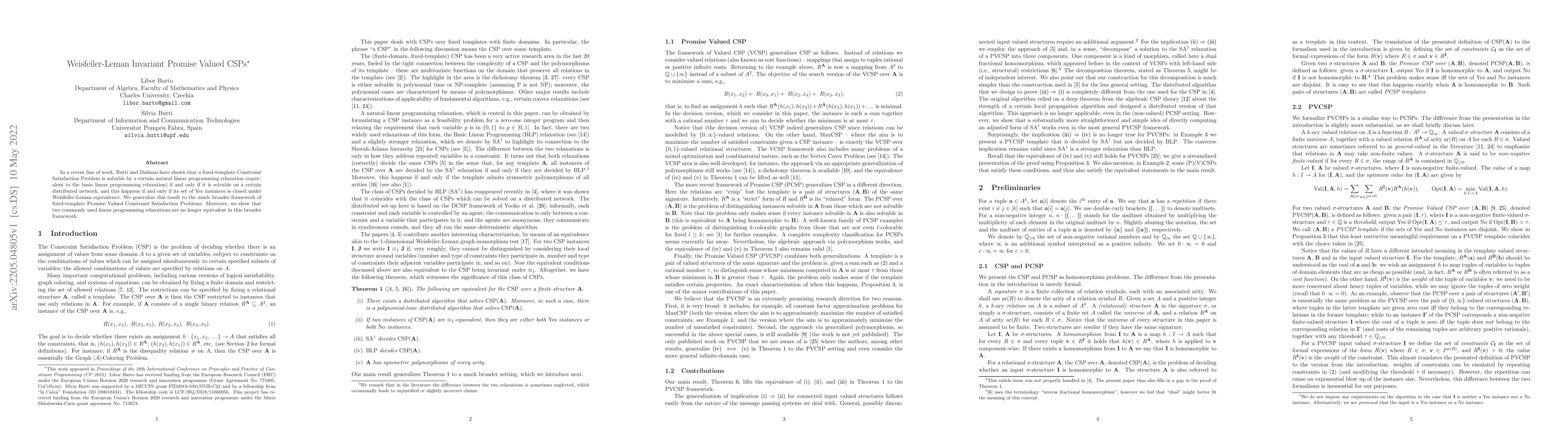 Thumbnail for Weisfeiler-Leman Invariant Promise Valued CSPs