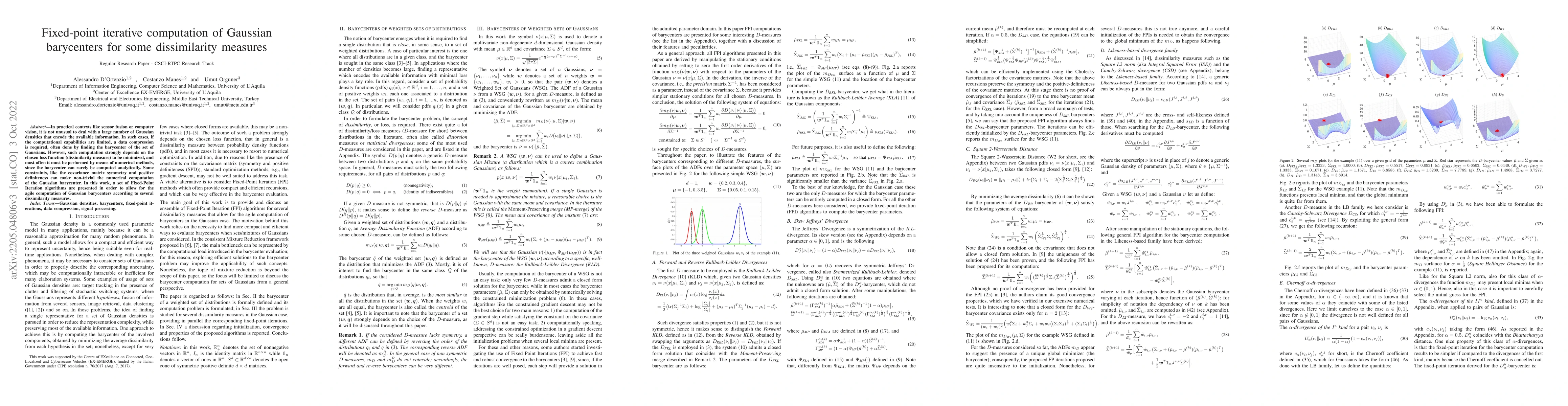 Thumbnail for Fixed-point iterations for several dissimilarity measure barycenters in
  the Gaussian case