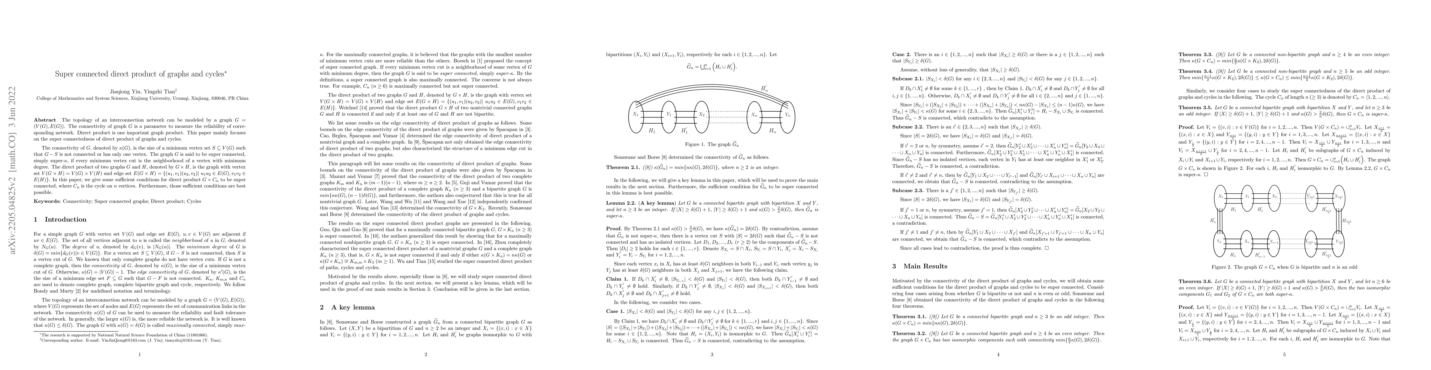 Thumbnail for Super connected direct product of graphs and cycles