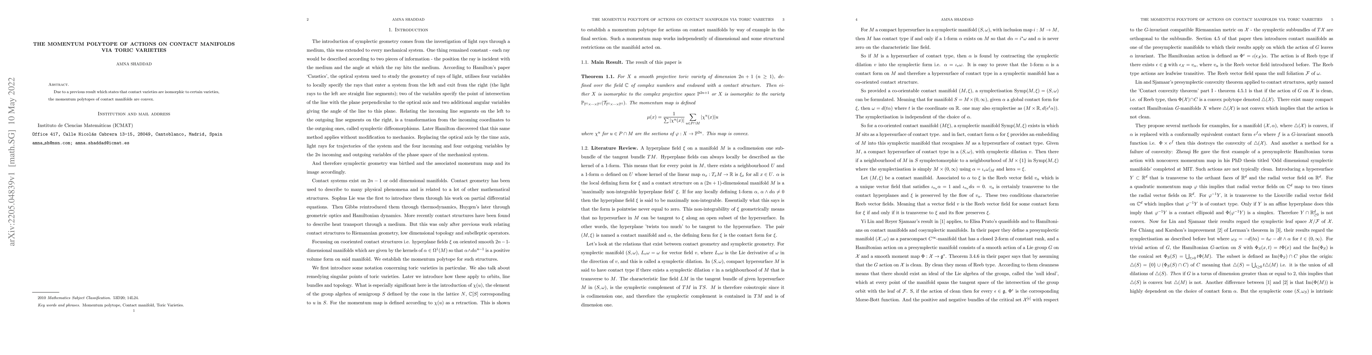 Thumbnail for The momentum polytope of actions on contact manifolds via toric
  varieties