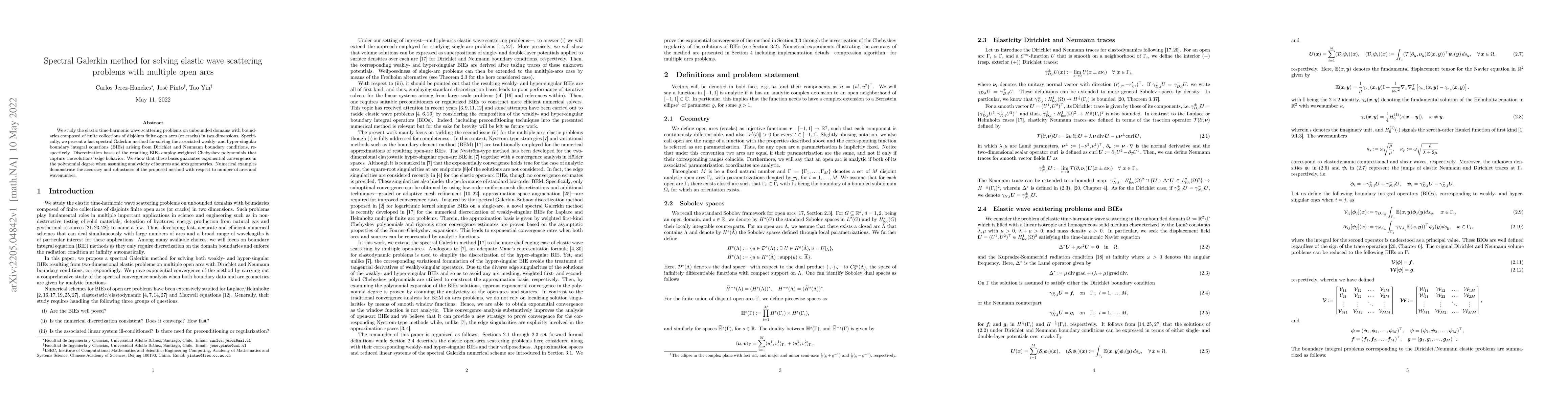 Thumbnail for Spectral Galerkin method for solving elastic wave scattering problems
  with multiple open arcs