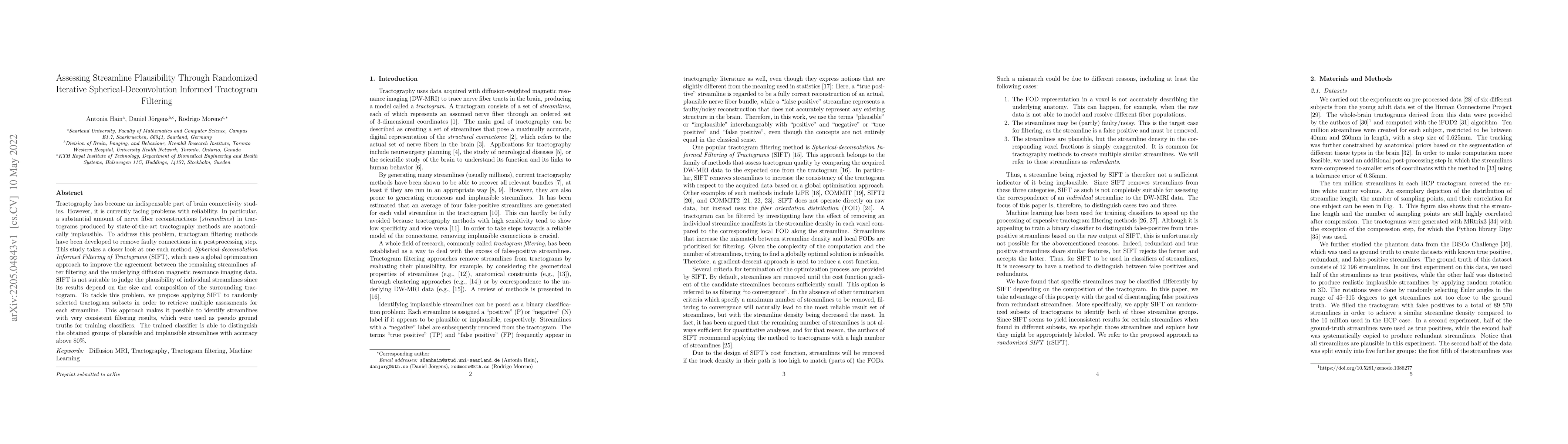 Thumbnail for Assessing Streamline Plausibility Through Randomized Iterative
  Spherical-Deconvolution Informed Tractogram Filtering
