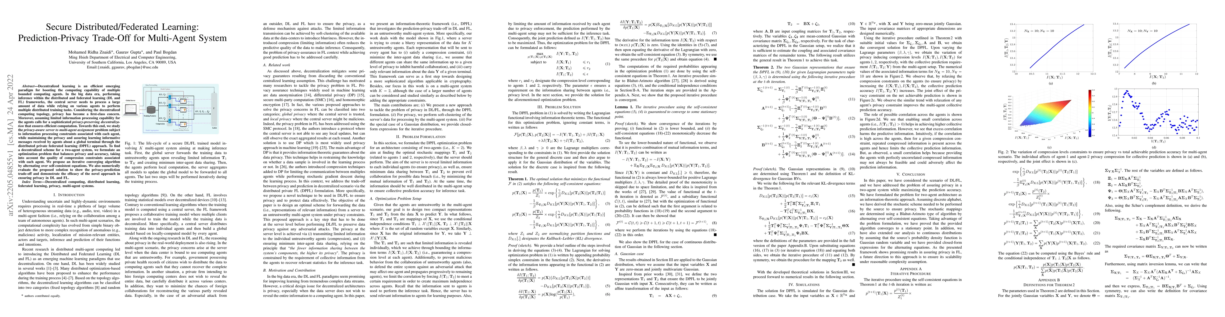 Thumbnail for Secure Distributed/Federated Learning: Prediction-Privacy Trade-Off for
  Multi-Agent System