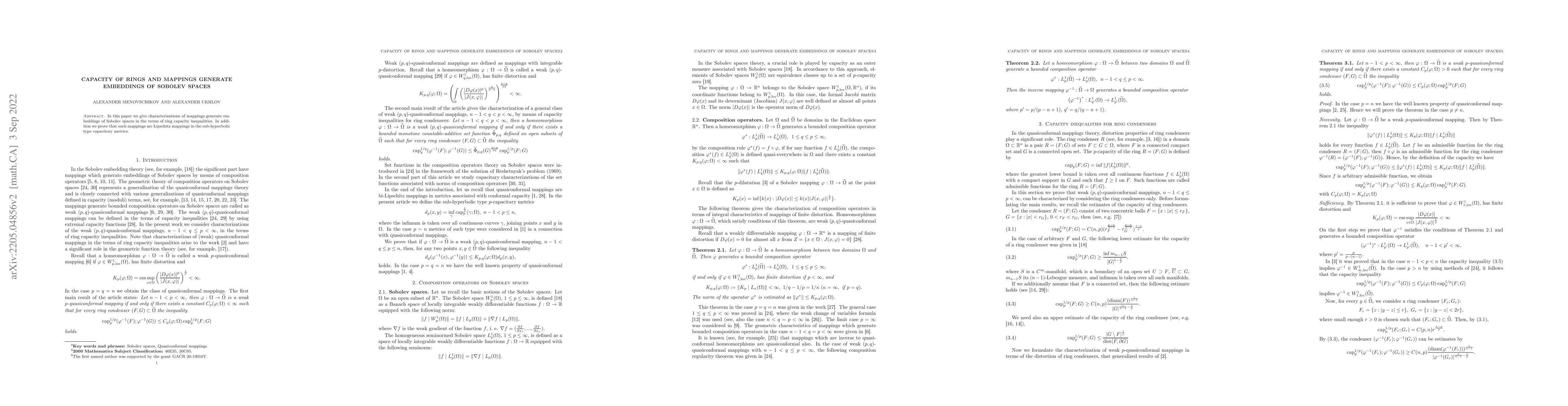 Thumbnail for Capacity of rings and mappings generate embeddings of Sobolev spaces