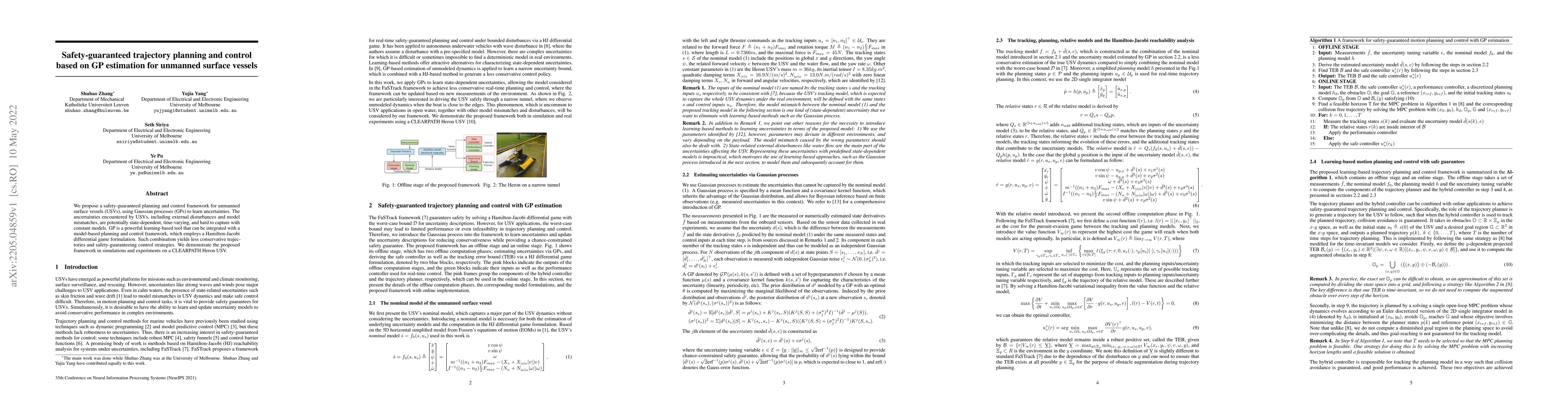 Thumbnail for Safety-guaranteed trajectory planning and control based on GP estimation
  for unmanned surface vessels