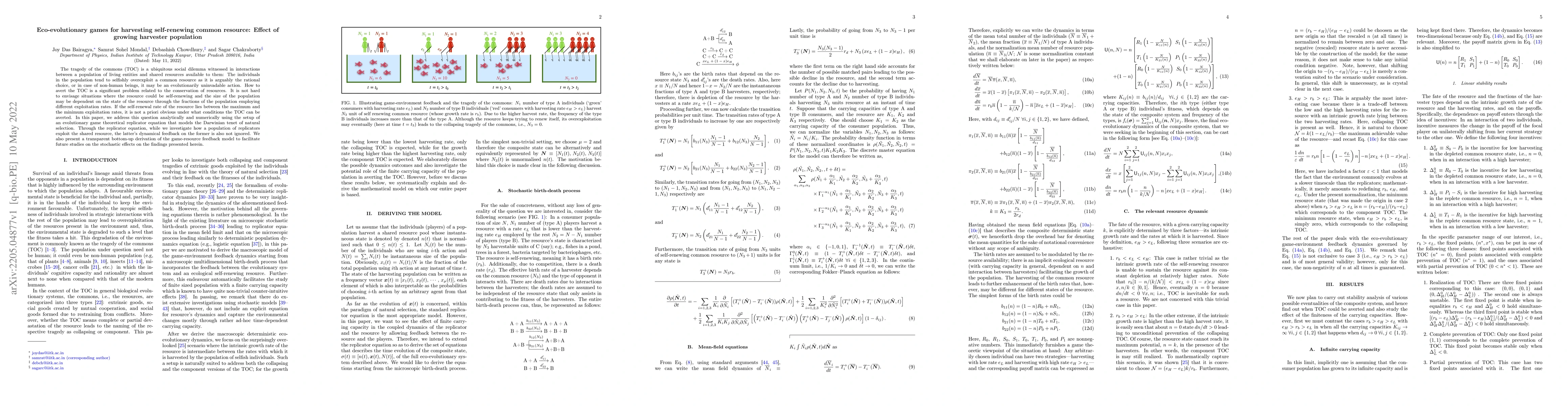 Thumbnail for Eco-evolutionary games for harvesting self-renewing common resource:
  Effect of growing harvester population