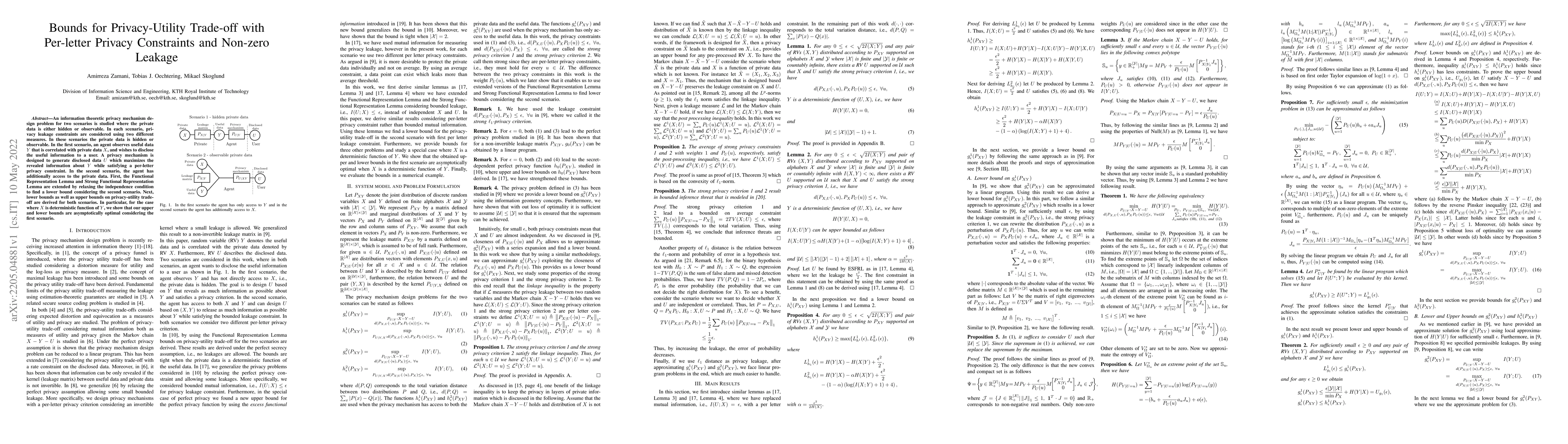 Thumbnail for Bounds for Privacy-Utility Trade-off with Per-letter Privacy Constraints
  and Non-zero Leakage