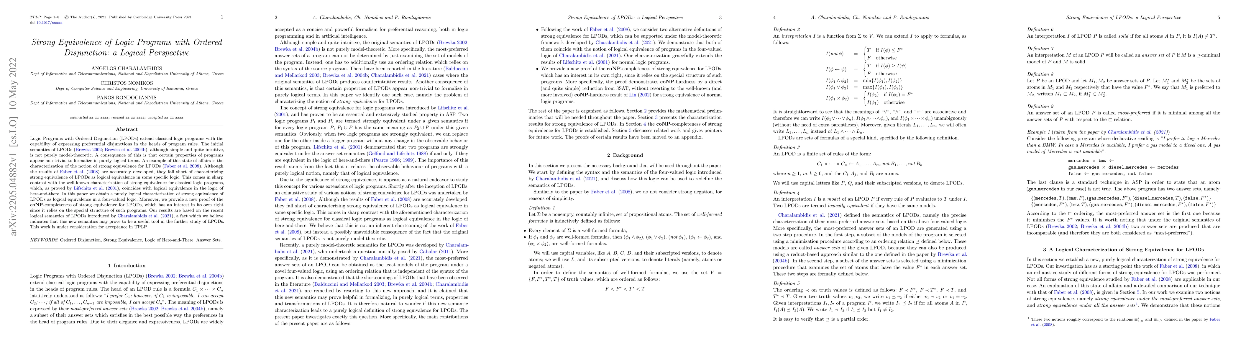 Thumbnail for Strong Equivalence of Logic Programs with Ordered Disjunction: a Logical
  Perspective