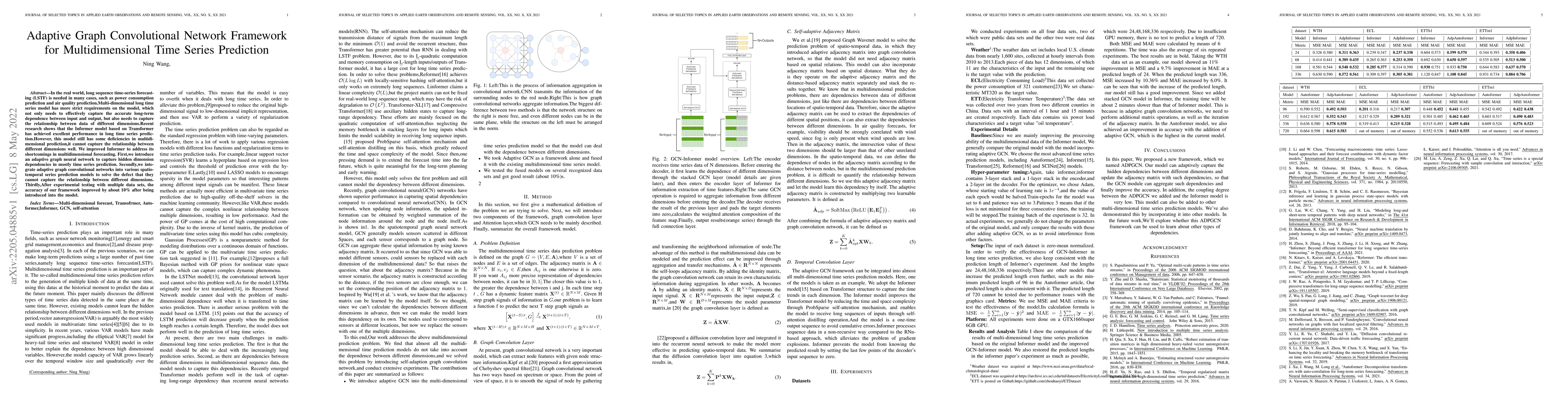 Thumbnail for Adaptive Graph Convolutional Network Framework for Multidimensional Time
  Series Prediction