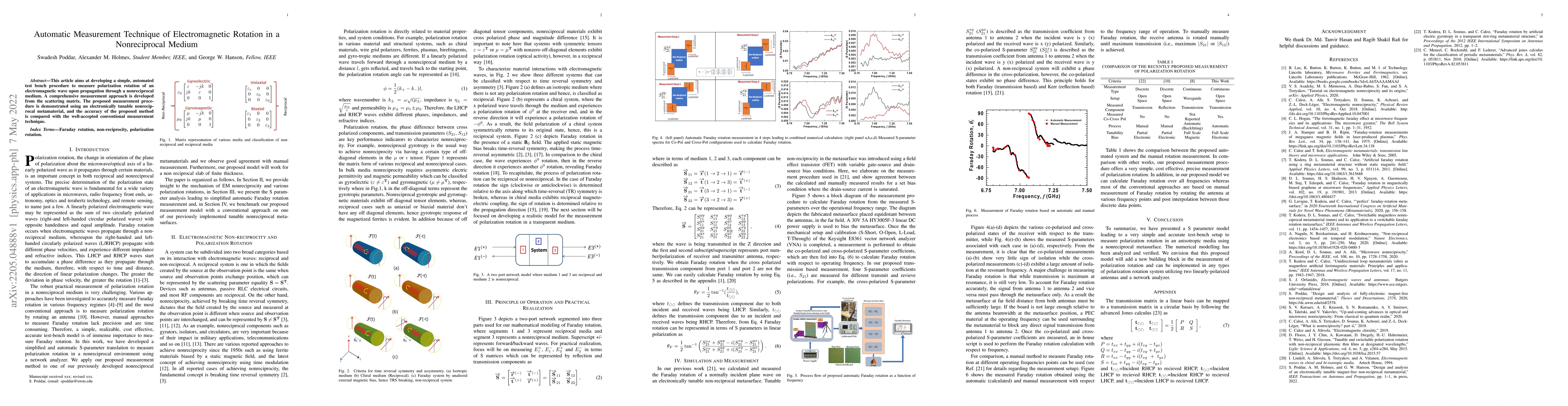 Thumbnail for Automatic Measurement Technique of Electromagnetic Rotation in a
  Nonreciprocal Medium