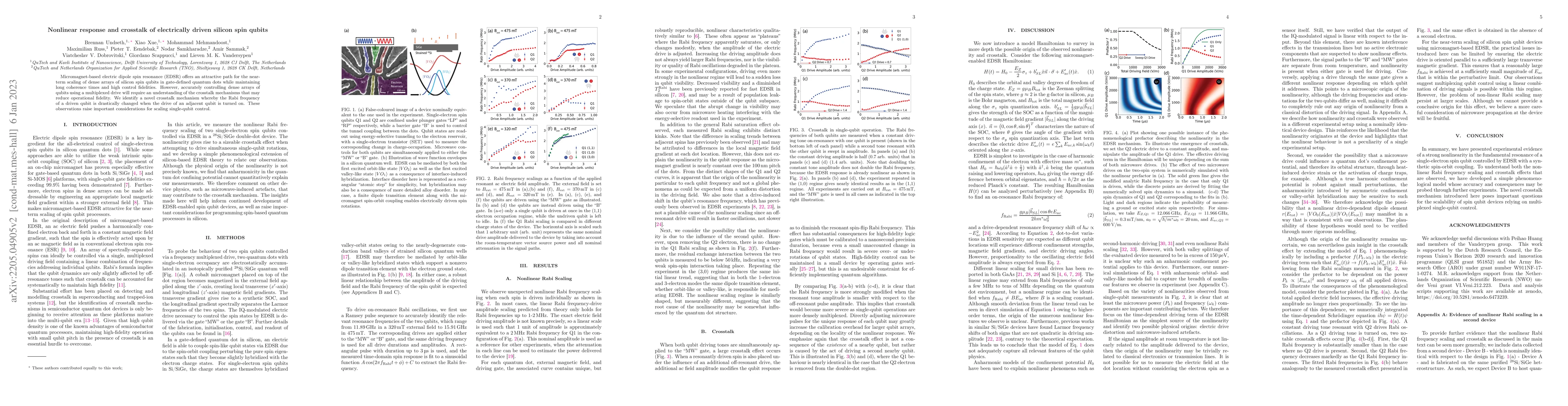 Thumbnail for Nonlinear response and crosstalk of electrically driven silicon spin
  qubits