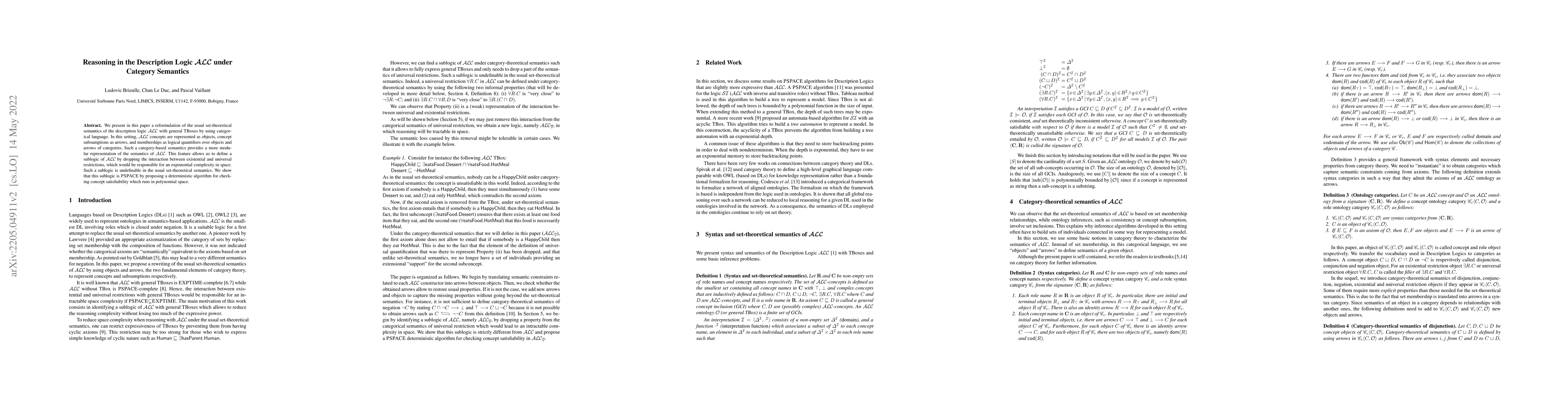 Thumbnail for Reasoning in the Description Logic ALC under Category Semantics