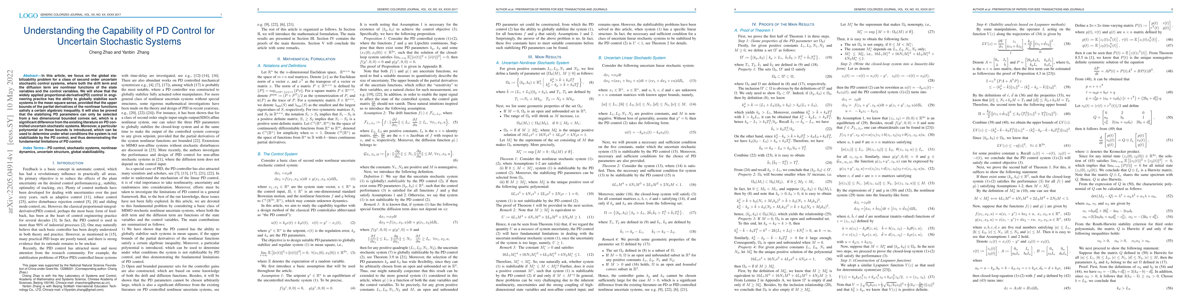 Thumbnail for Understanding the Capability of PD Control for Uncertain Stochastic
  Systems