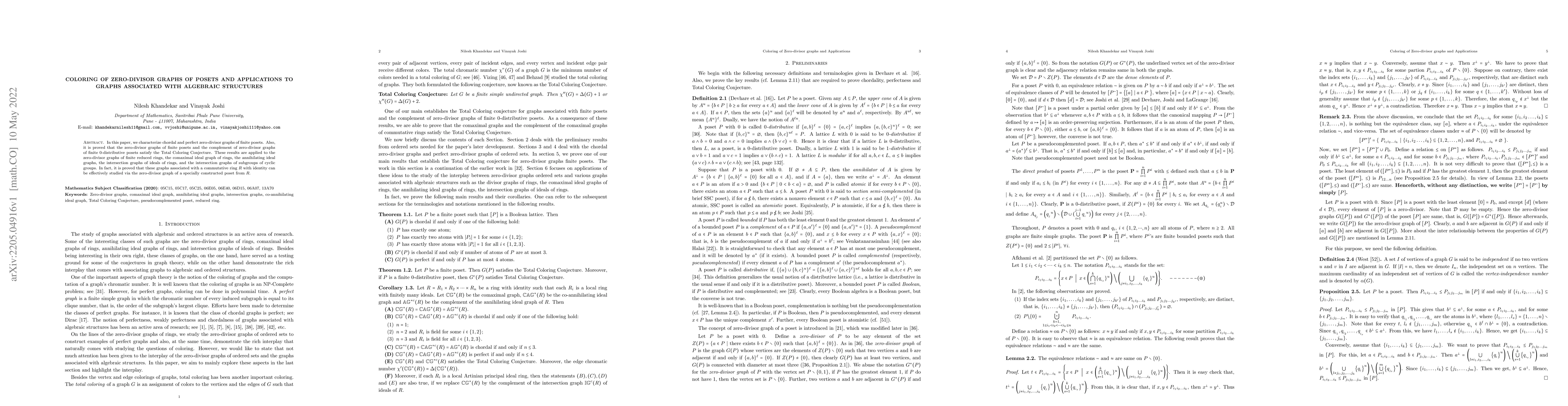 Thumbnail for Coloring of zero-divisor graphs of posets and applications to graphs
  associated with algebraic structures