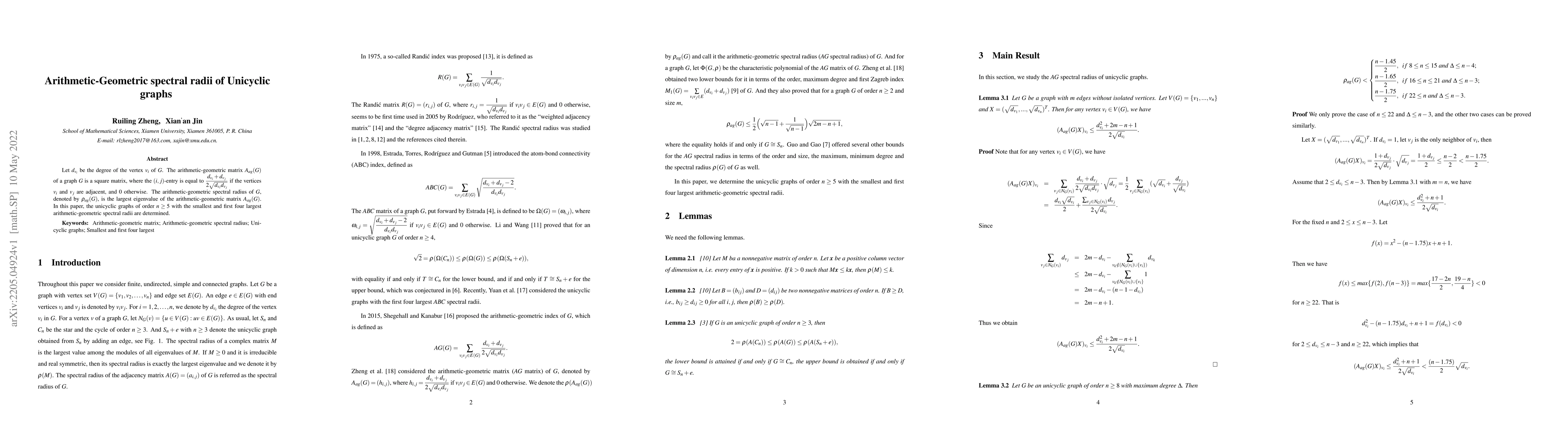 Thumbnail for Arithmetic-Geometric spectral radii of Unicyclic graphs