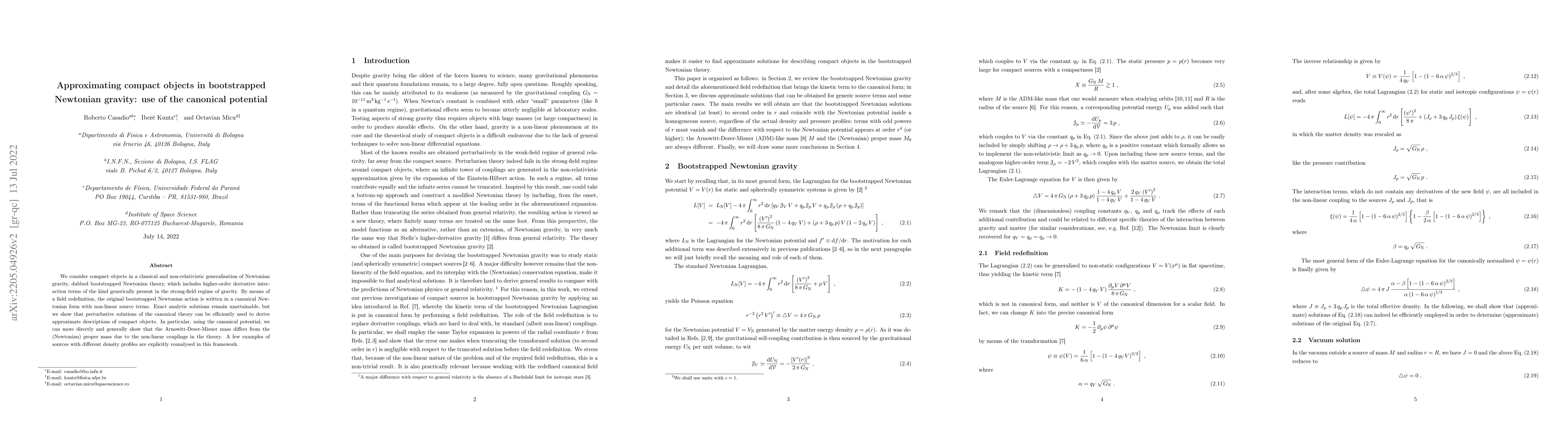 Thumbnail for Approximating compact objects in bootstrapped Newtonian gravity: use of
  the canonical potential