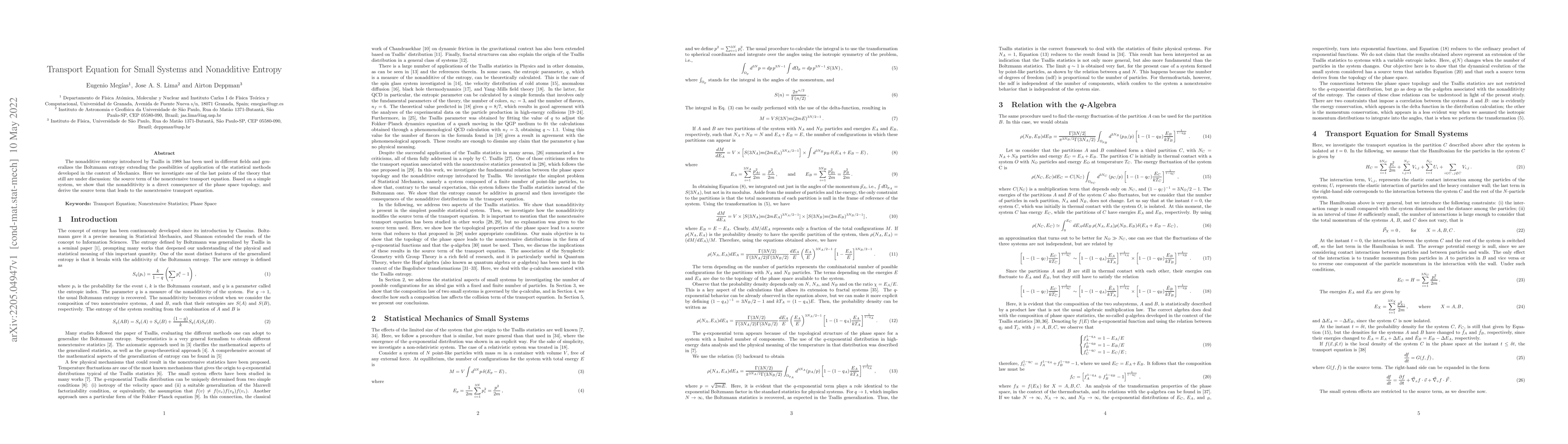 Thumbnail for Transport Equation for Small Systems and Nonadditive Entropy