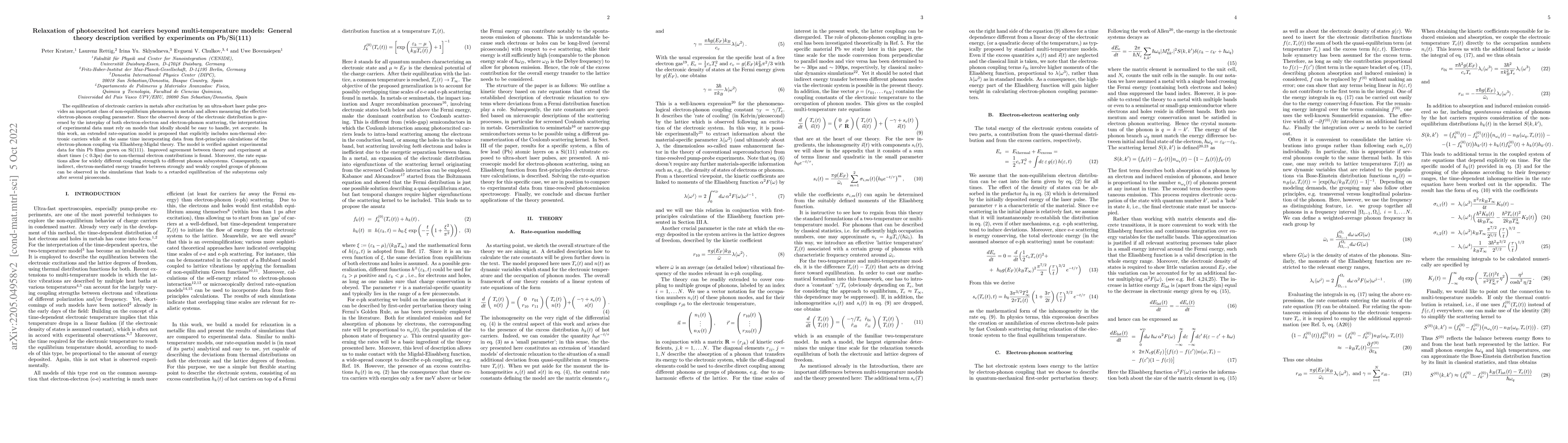 Thumbnail for Relaxation of photo-excited hot carriers beyond multi-temperature
  models: General theory description verified by experiments on Pb/Si(111)