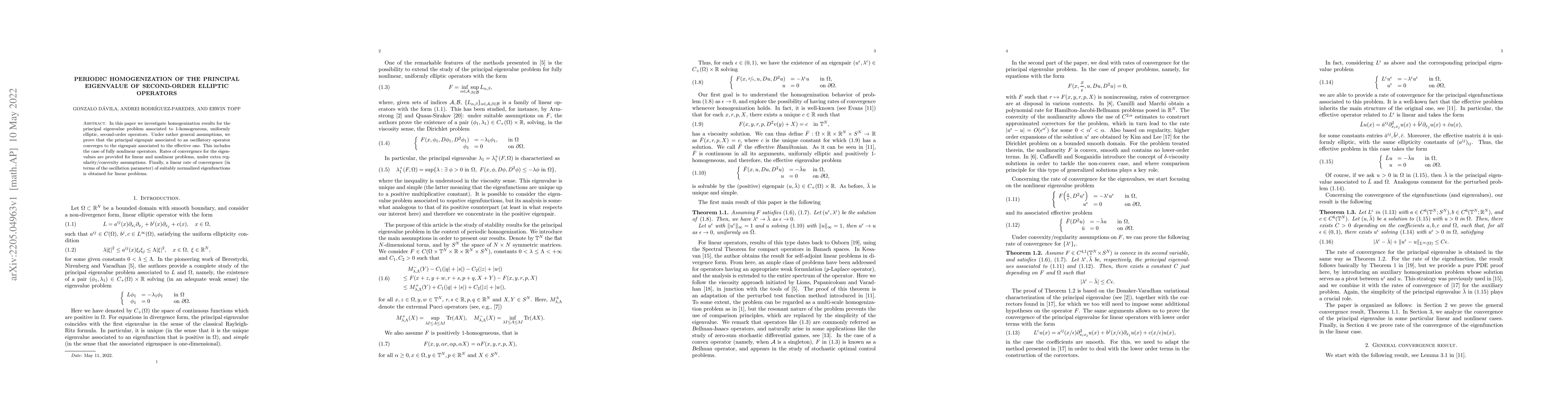 Thumbnail for Periodic homogenization of the principal eigenvalue of second-order
  elliptic operators