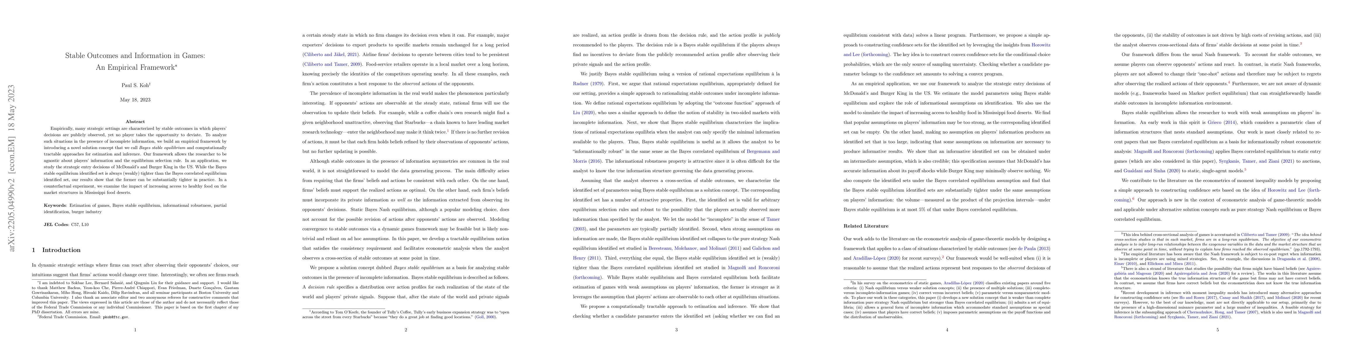 Thumbnail for Stable Outcomes and Information in Games: An Empirical Framework