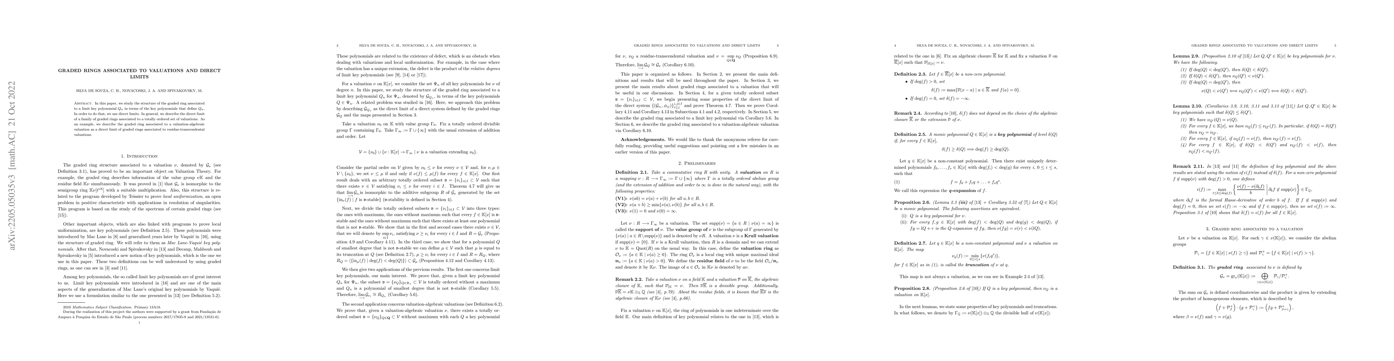 Thumbnail for Graded rings associated to valuations and direct limits