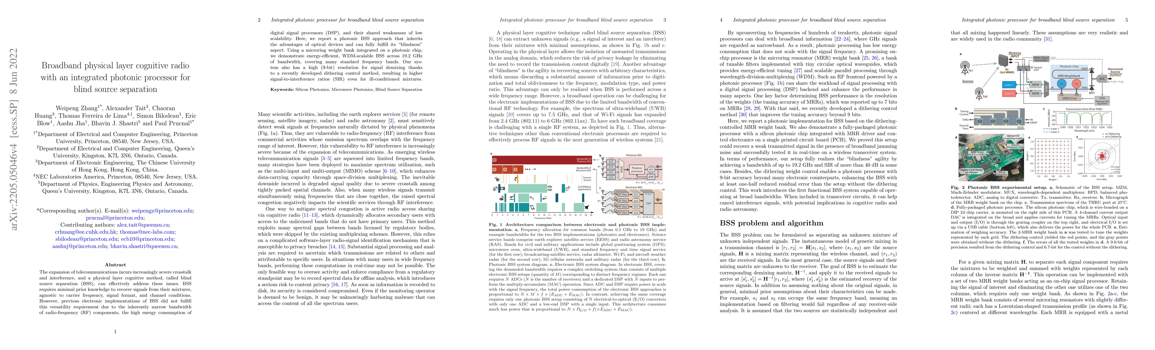Thumbnail for Broadband physical layer cognitive radio with an integrated photonic
  processor for blind source separation
