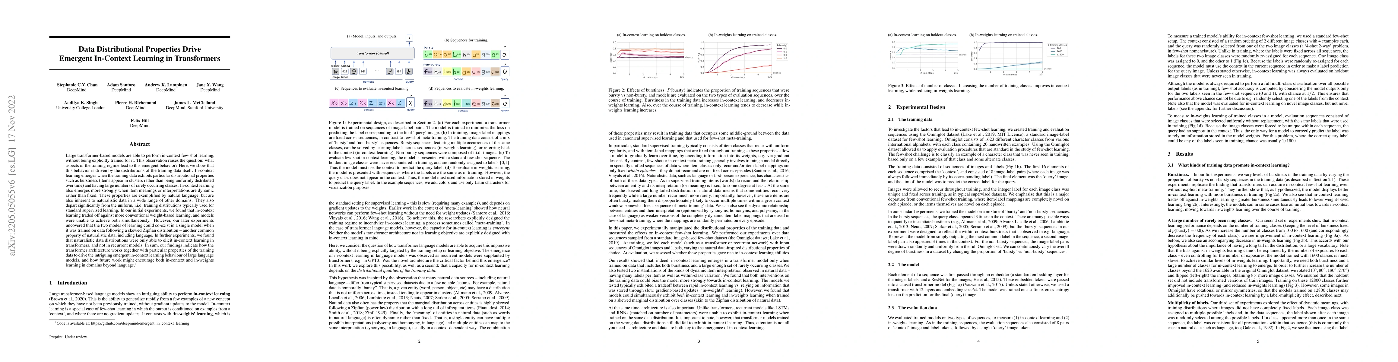 Thumbnail for Data Distributional Properties Drive Emergent In-Context Learning in
  Transformers