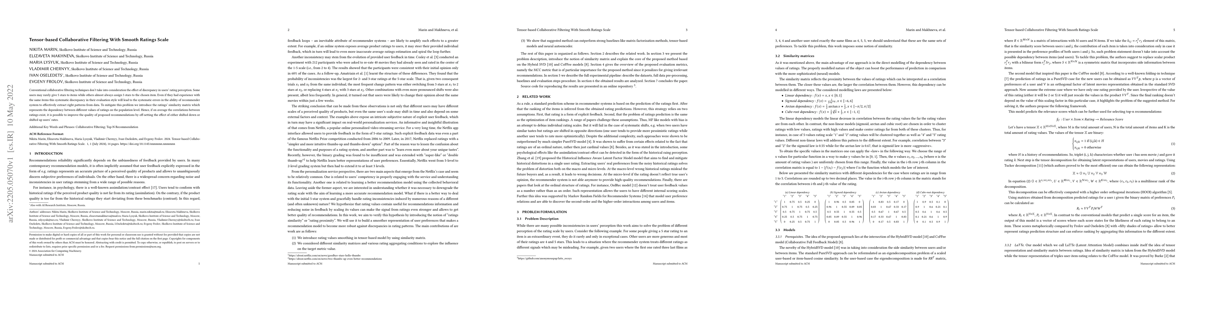 Thumbnail for Tensor-based Collaborative Filtering With Smooth Ratings Scale