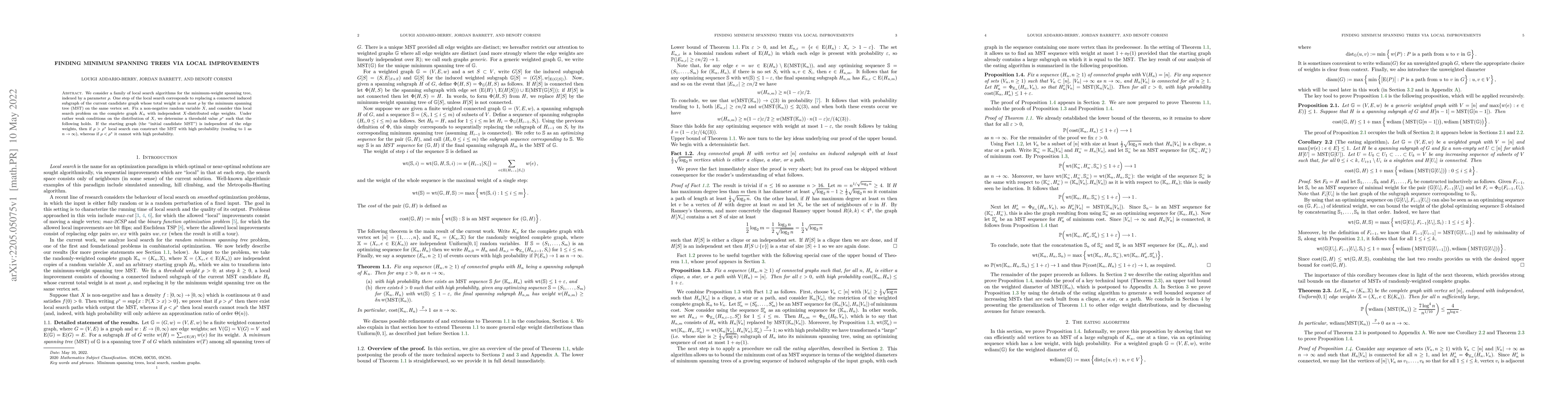 Thumbnail for Finding minimum spanning trees via local improvements