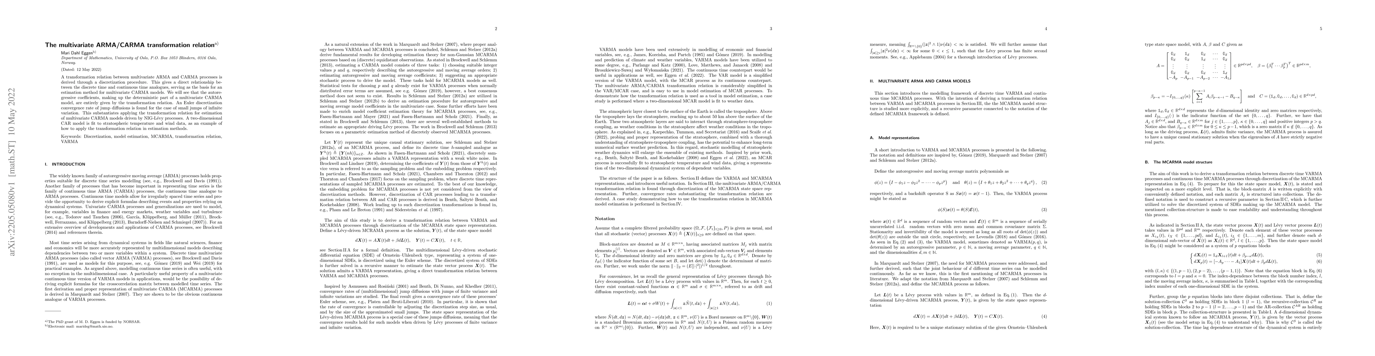 Thumbnail for The multivariate ARMA/CARMA transformation relation
