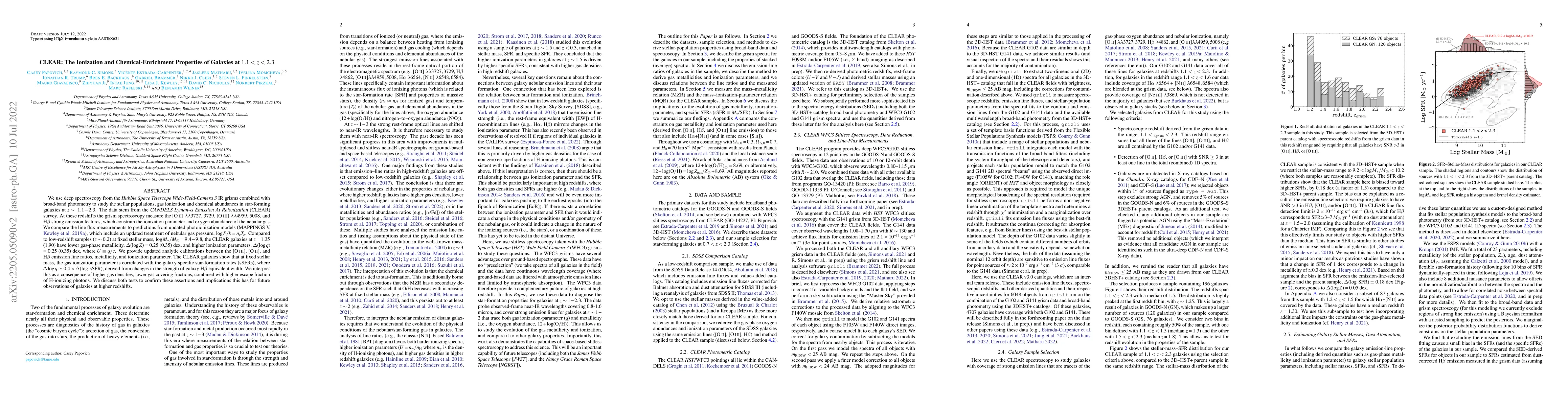 Thumbnail for CLEAR: The Ionization and Chemical-Enrichment Properties of Galaxies at
  1.1 < z < 2.3