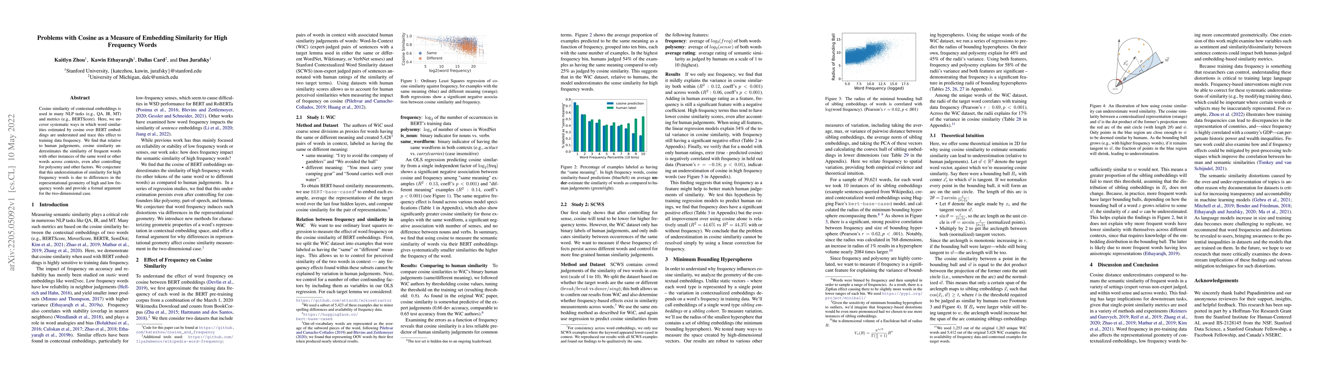 Thumbnail for Problems with Cosine as a Measure of Embedding Similarity for High
  Frequency Words
