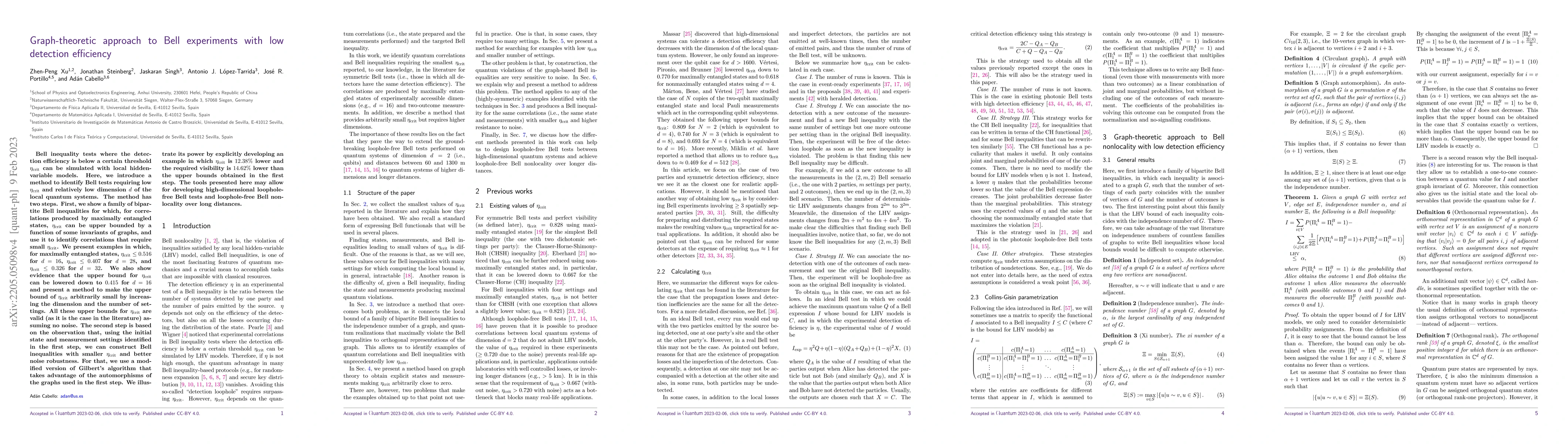 Thumbnail for Graph-theoretic approach to Bell experiments with low detection
  efficiency