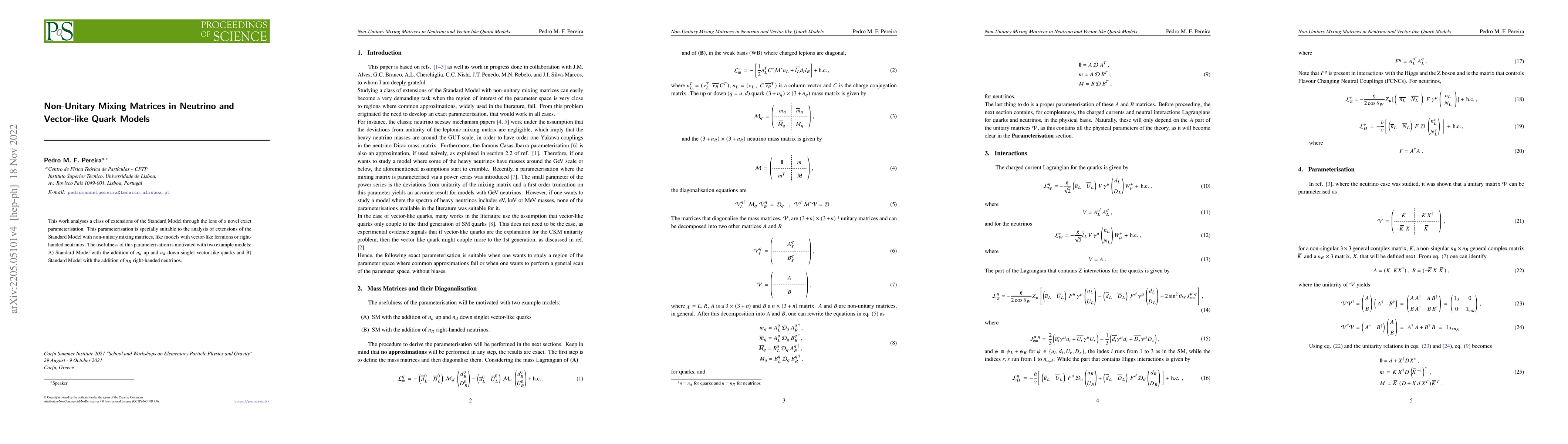 Thumbnail for Non-Unitary Mixing Matrices in Neutrino and Vector-like Quark Models
