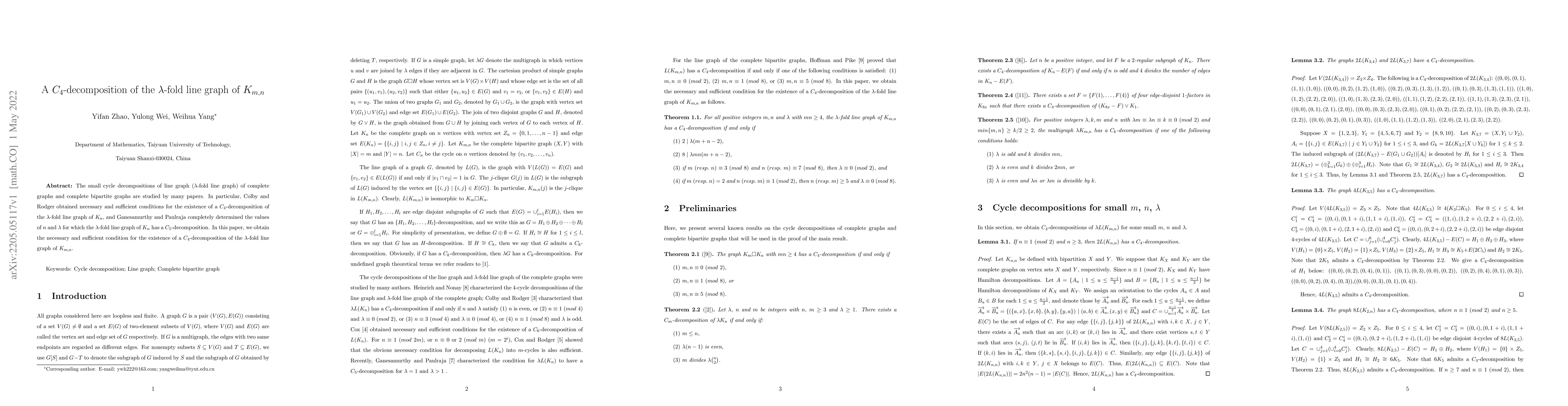 Thumbnail for A $C_{4}$-decomposition of the $\lambda$-fold line graph of $K_{m,n}$