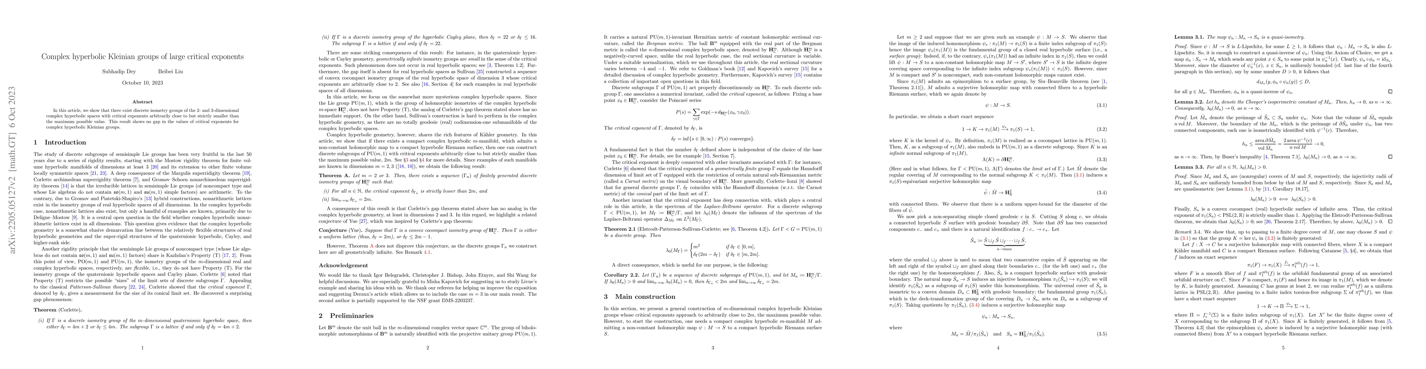 Thumbnail for Complex hyperbolic Kleinian groups of large critical exponents