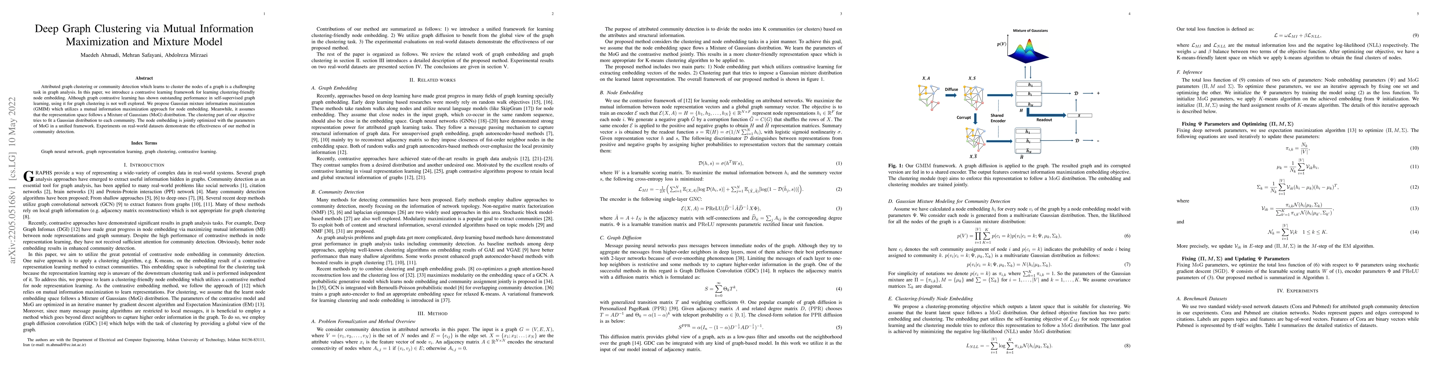 Thumbnail for Deep Graph Clustering via Mutual Information Maximization and Mixture
  Model