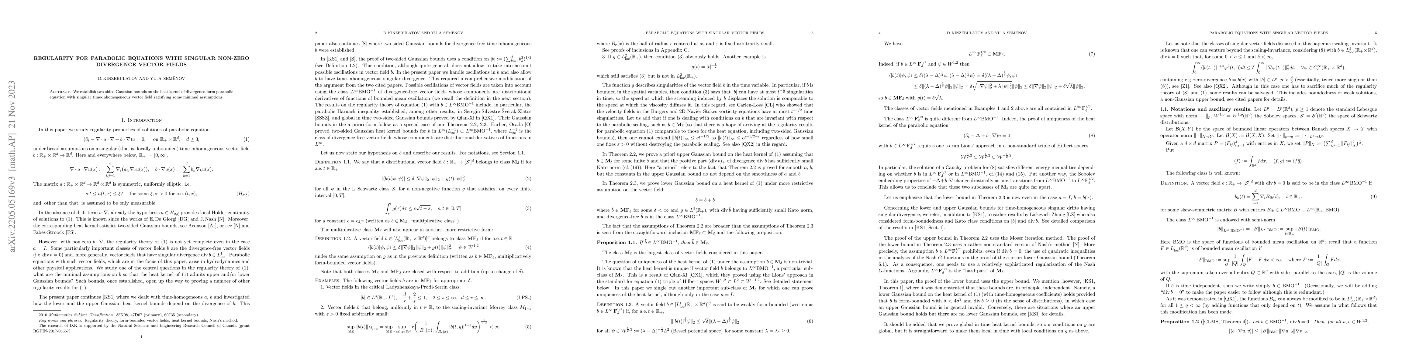 Thumbnail for Regularity for parabolic equations with singular non-zero divergence
  vector fields